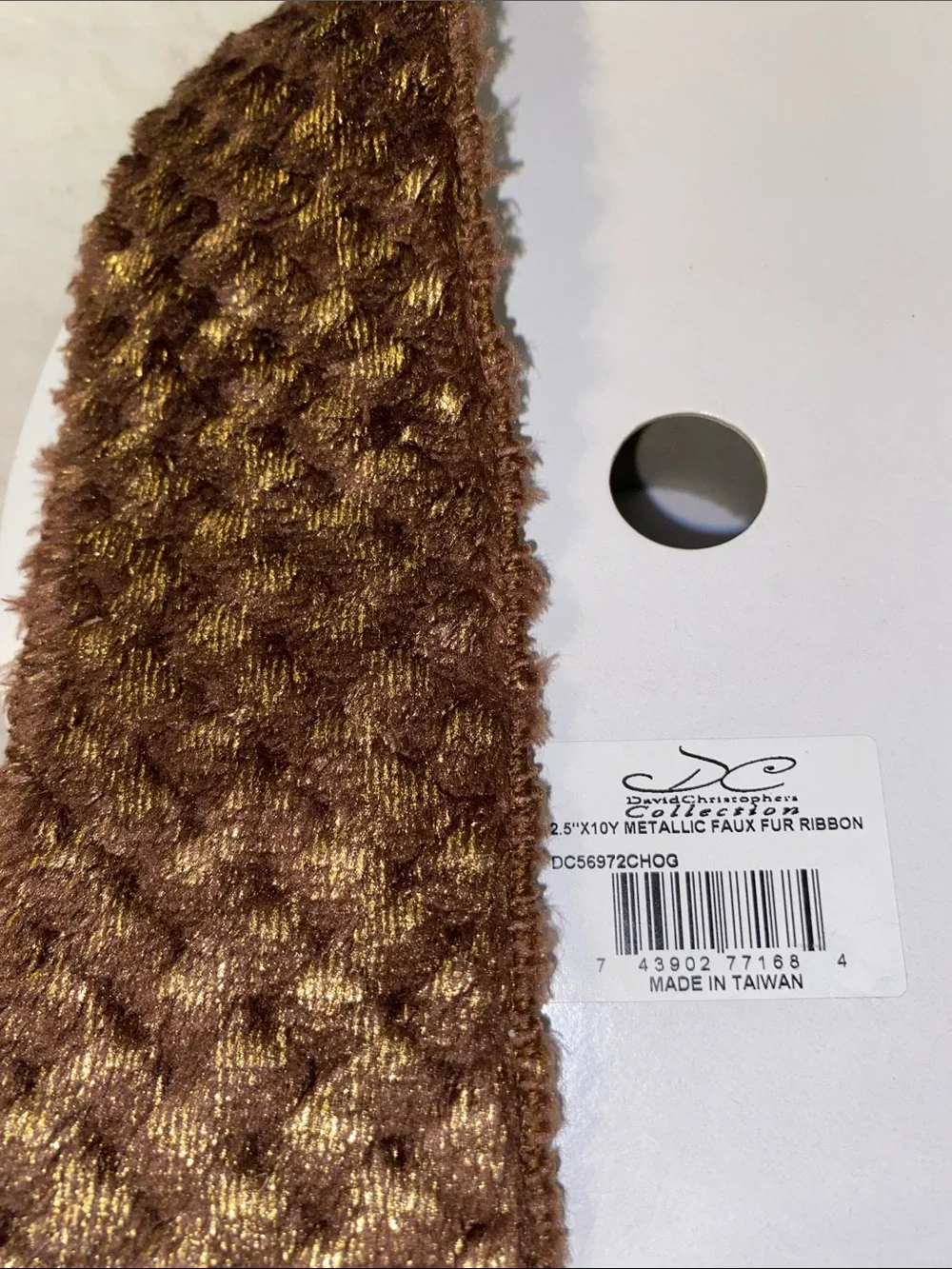NEW David Christopher’s Collection 2.5 X 10 Y Metallic Faux Fur LUX Ribbon Brown